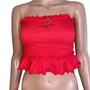 Poof New York tube top ruched red sleeveless pull on stretchy blouse/top SZ M